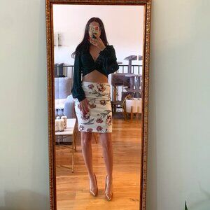 Le Château cream pencil  skirt with flowers